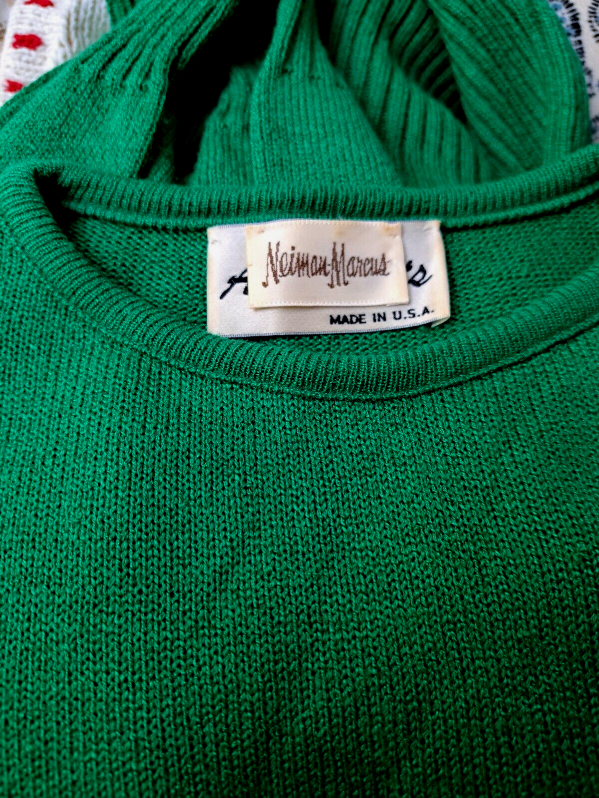 Vintage Neiman Marcus Ami Knits Pull over Sweater Bright Green Med/Lrg