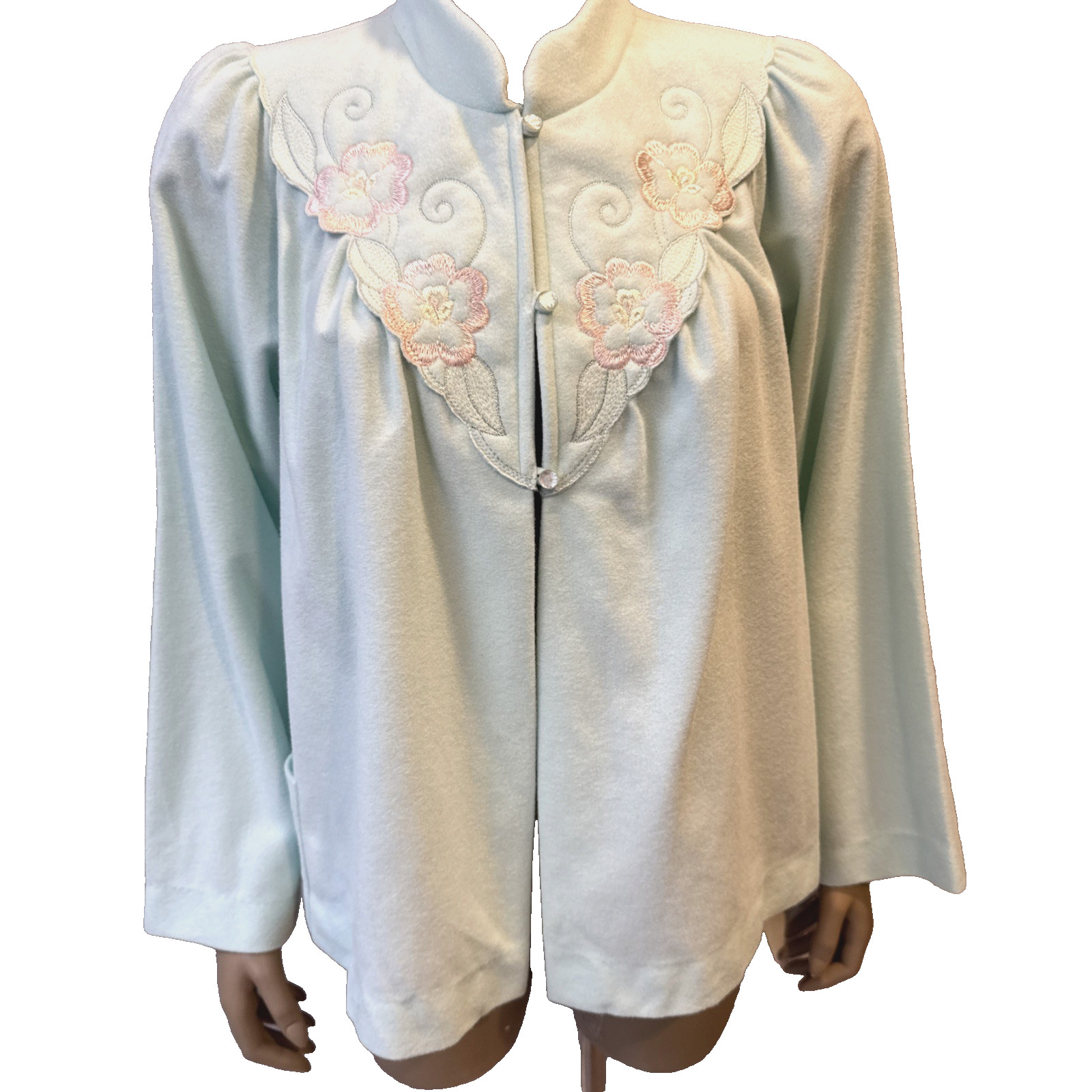 VTG Shadowline Fleece Bed Jacket Robe Embroidery NOS w/Tag 80&rsquo;s Cottagecore S/M
