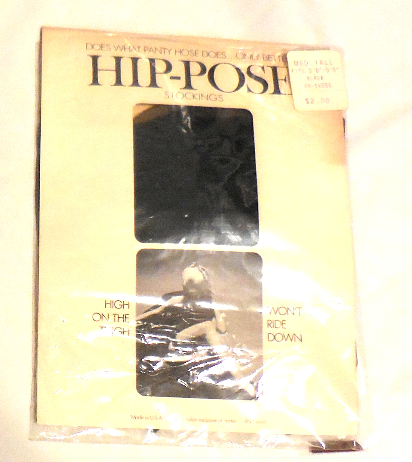 1 ad Mojud Hip-Pose Stockings High On The Thigh Medium Tall black VTG Nylons