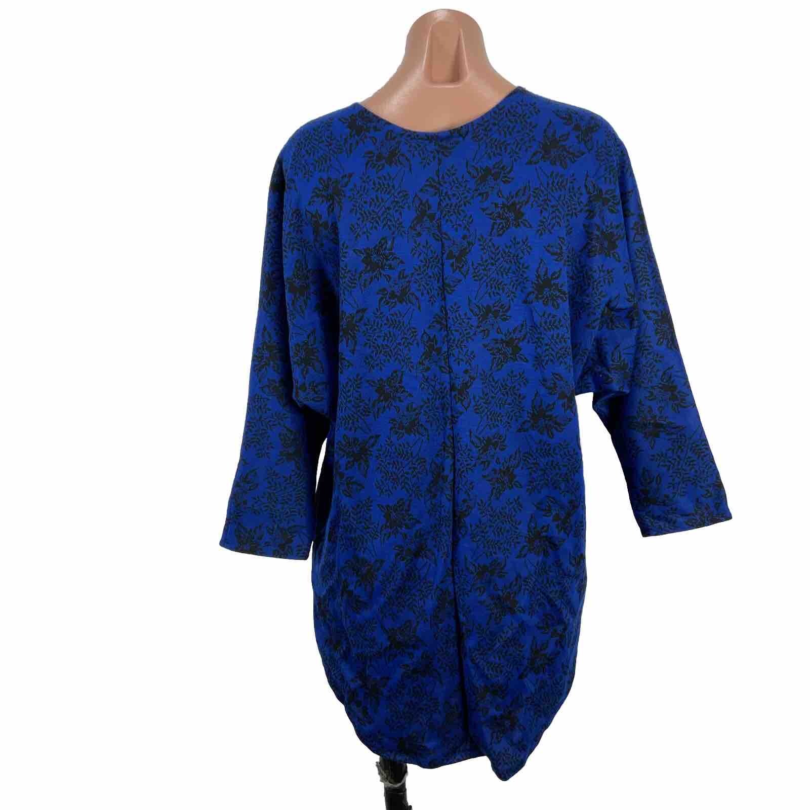 Vintage 80s C. E. Stanton Career Blue Floral Boat Neck Tunic Blouse Top sz M