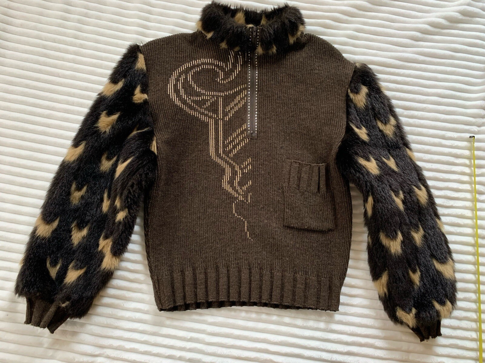 Vintage Wool Sweater Chaumiere Paris France Goth Glam Size Large Black Brown