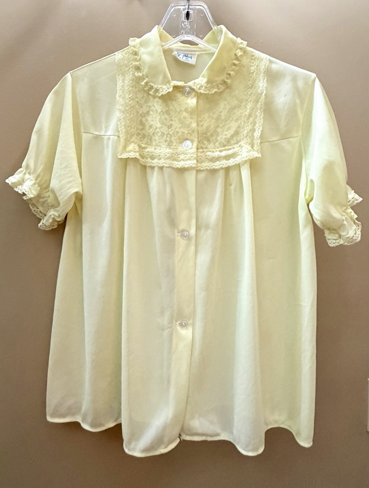 Vtg 50s PhilMaid Bed Jacket Pajama PJ Top Yellow-Lace Peter Pan Collar S/M 36