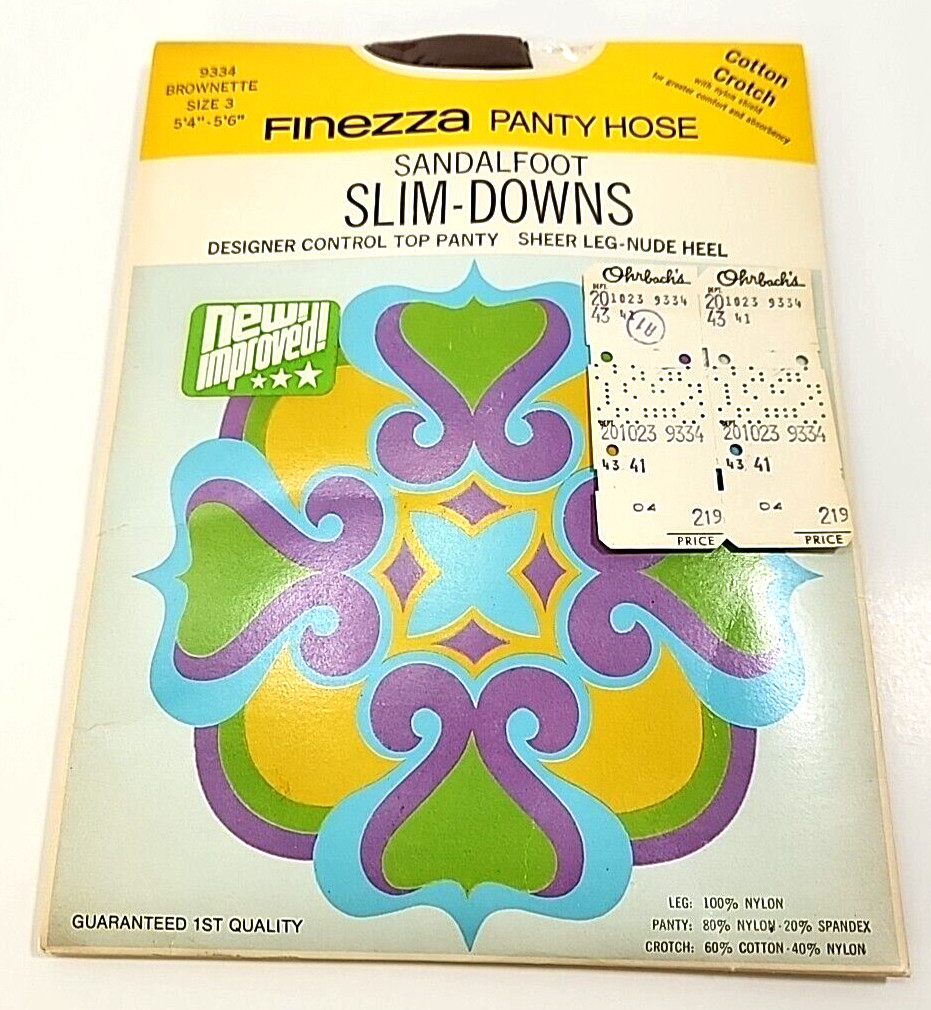 Vtg Finezza Pantyhose Size 3 Brownette Sandalfoot Control Top Slim Downs NOS SEE