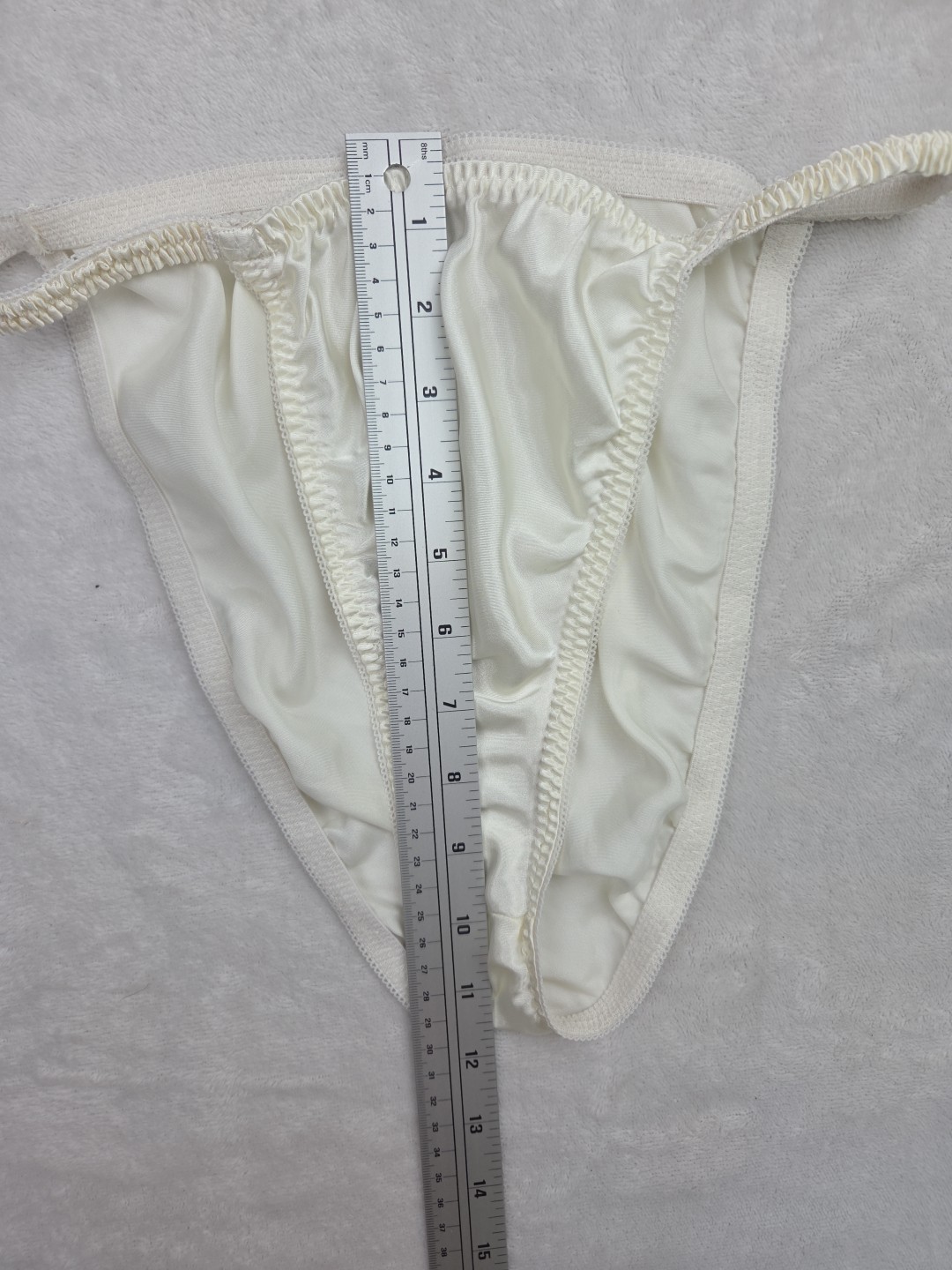 Vintage 90s Shiny Satin String Bikini Panties Ivory California Dynasty 1X Plus