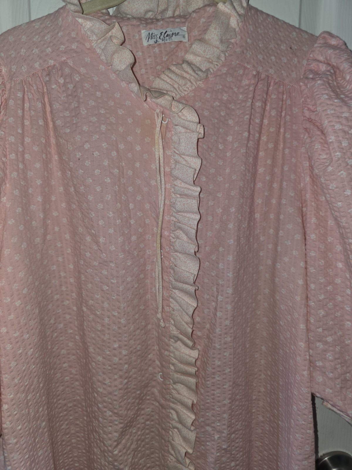 Vintage Miss Elaine Ruffle Pink Floral Nightgown (Medium)