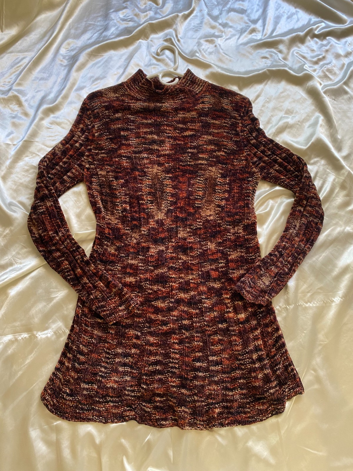Vintage 1990s Brown Spacedye Chenille High Neck Sweater Dress Boho M Harold&rsquo;s