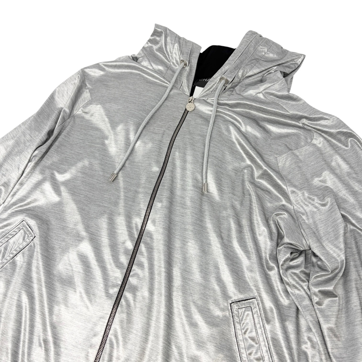 CHANEL Vintage P43484 Big CC Logo Zip Hoodie Jacket #42 Silver Black 901958