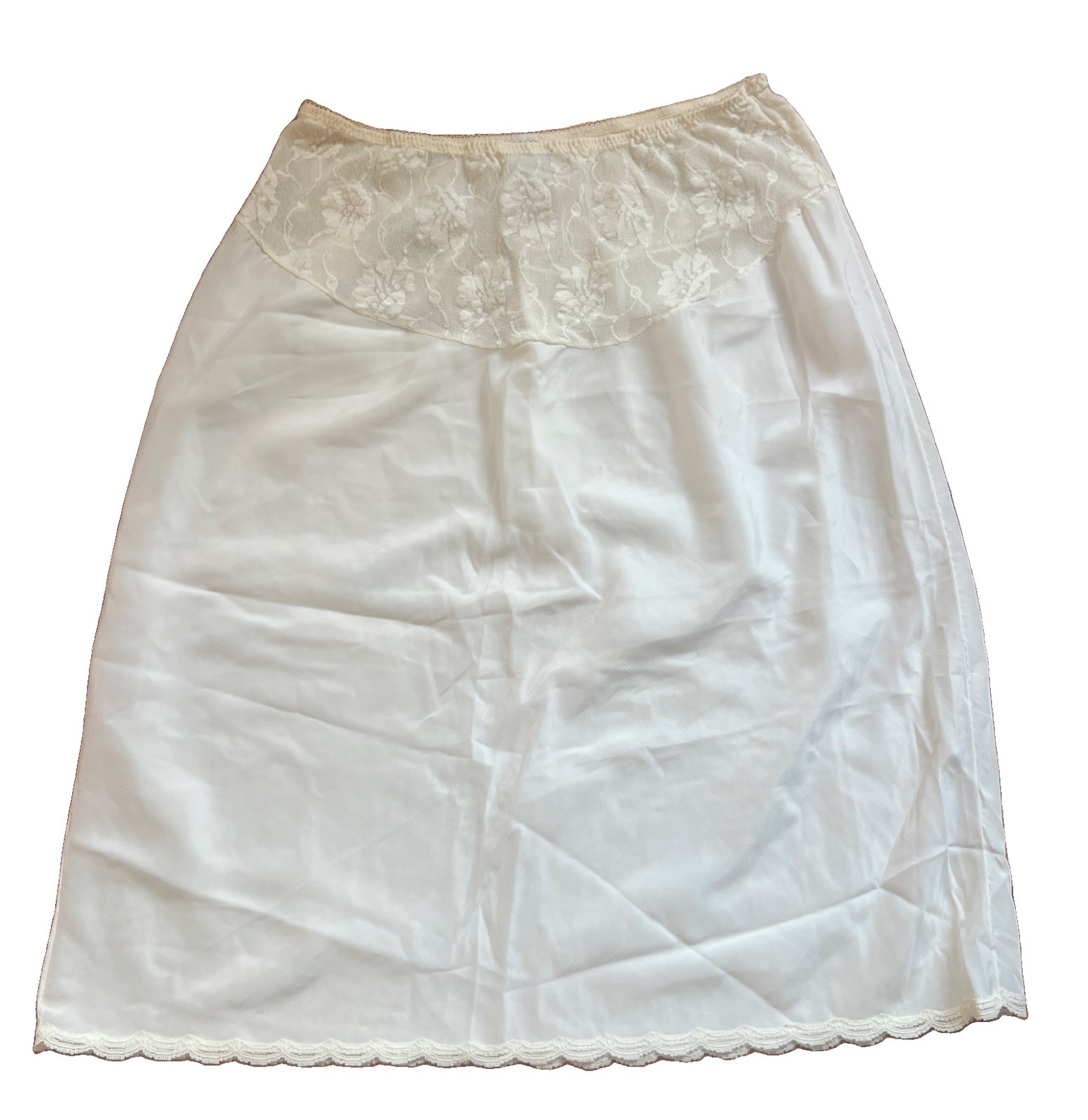Vintage Lady Lynne Lingerie Half Slip White Floral Lace Trim Women&rsquo;s 26” Waist L