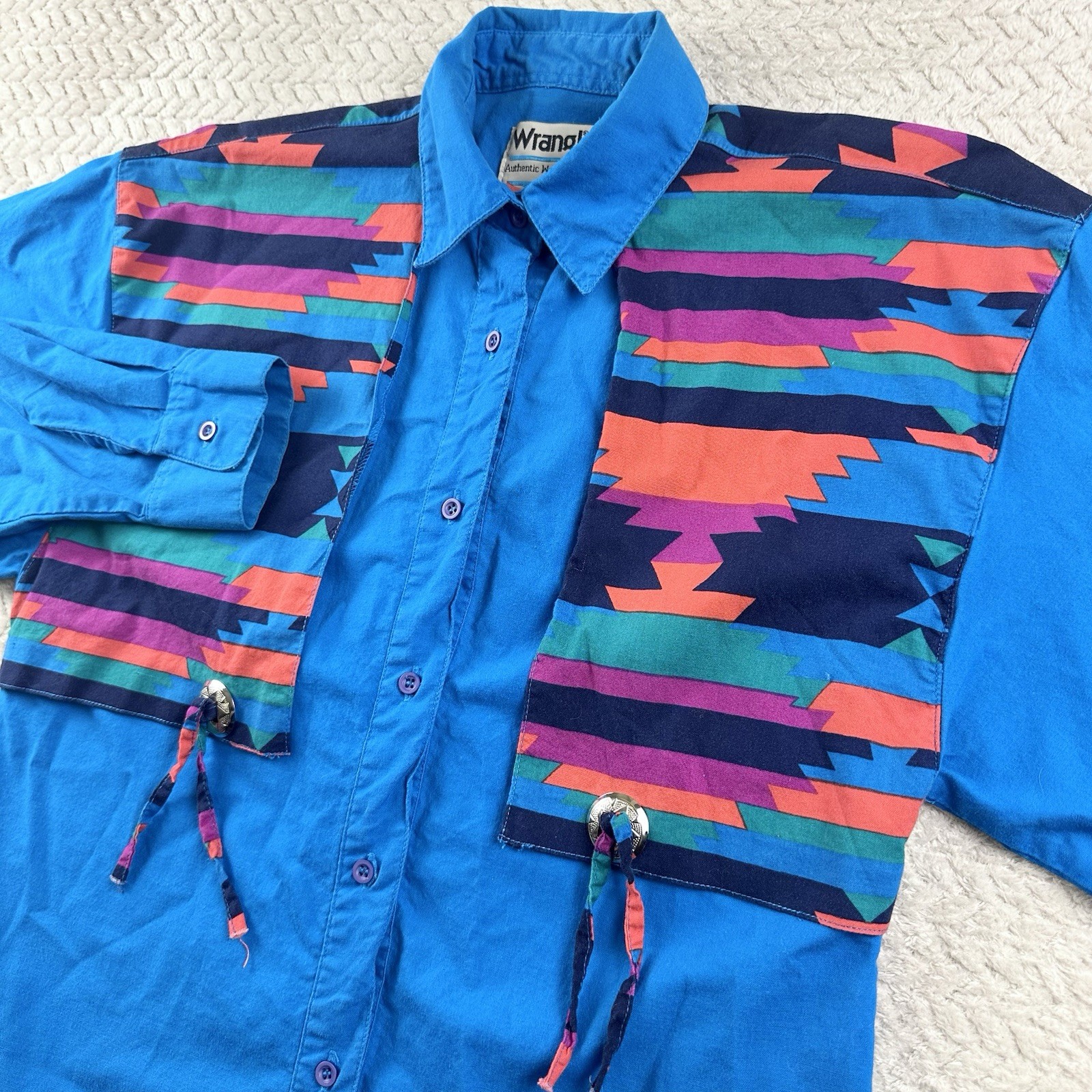 Vintage Wrangler Aztec Womens Turquoise Small Rodeo Shirt 80’s 90’s Cowgirl