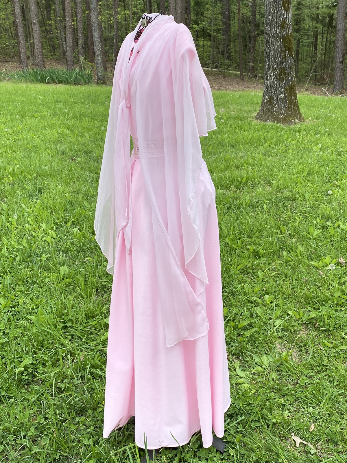1970s Pink Double Knit Polyester Evening Gown Maxi Dress 9/10