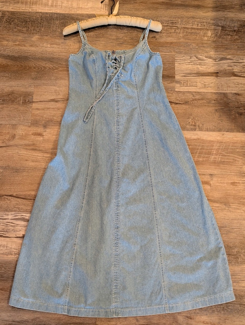 1990s Vintage MODA lNT&rsquo;L 100% Cotton Denim Dress Sz 8 Drawstring Front Sexy Mom