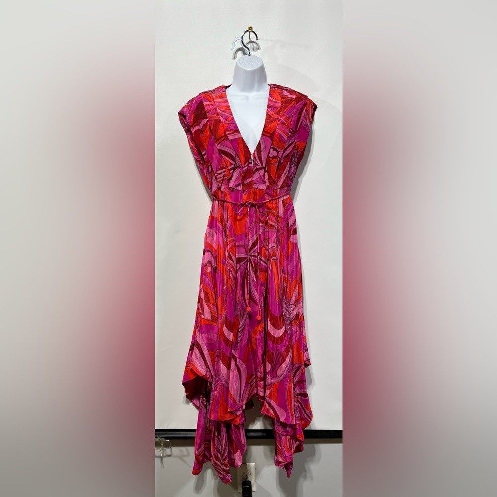 Farm Rio Red Endless Summer V Neck Midi Dress Size XS 100% Viscose NWT
