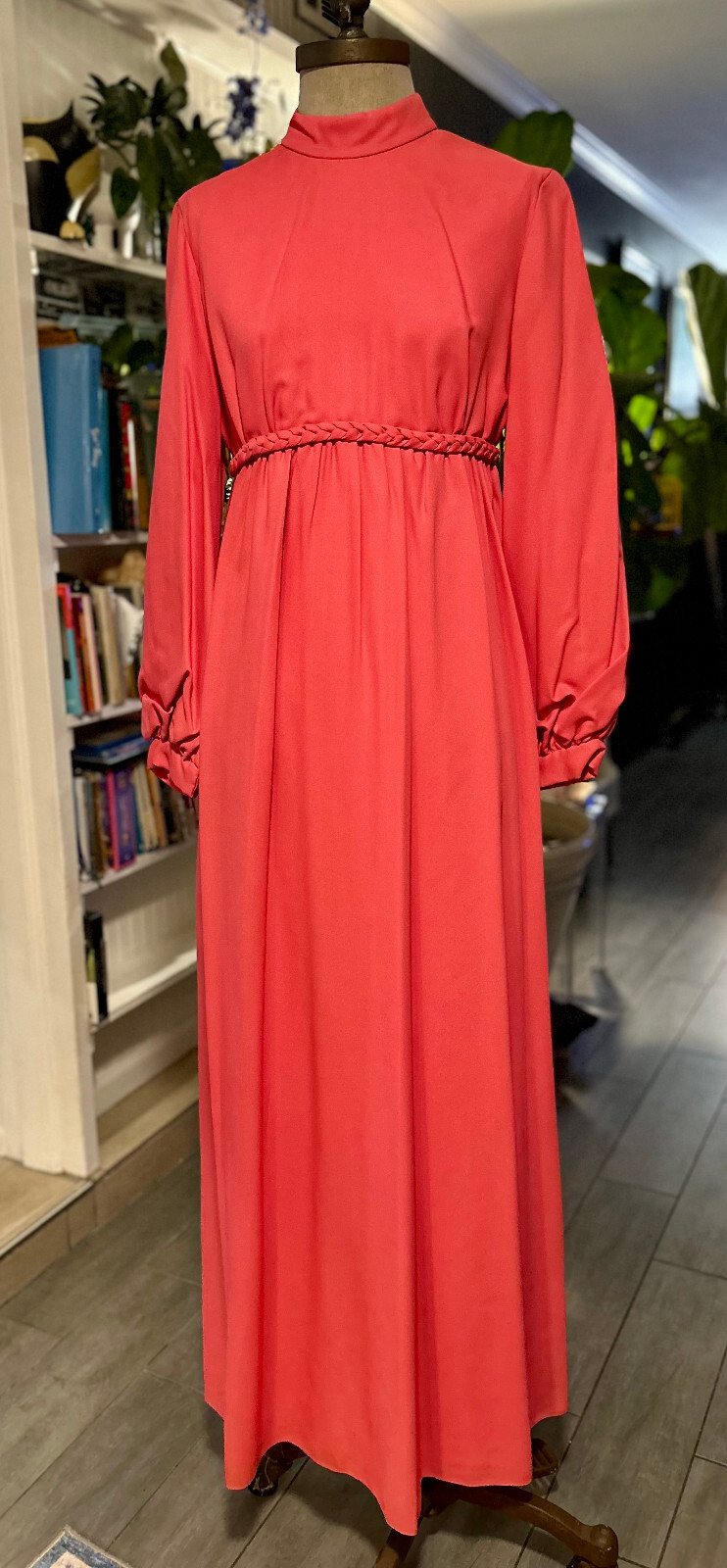 Vintage 1970s Emma Domb Pink Coral Party Dress Back Detail Sz M