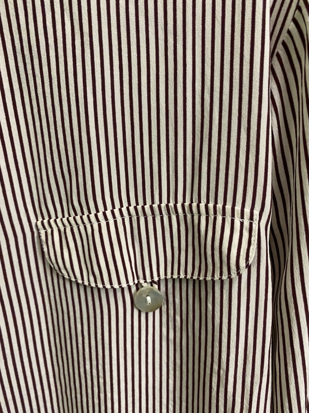 Vintage Lee David Woman Collection L 100% Silk Striped Front Pockets Shirt Top
