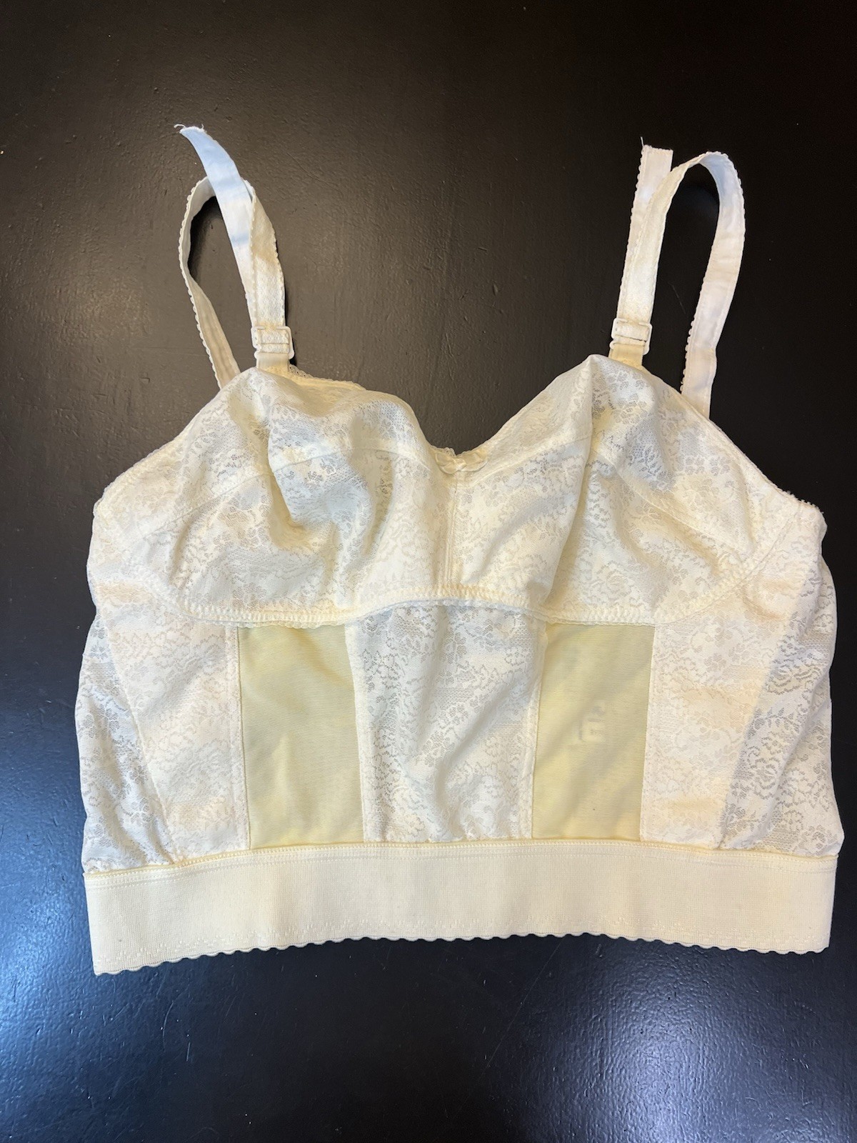 Vintage Faynor Bra Norvell 70s? Cream Lace Corset Bra 38DD Boudoir Lingerie