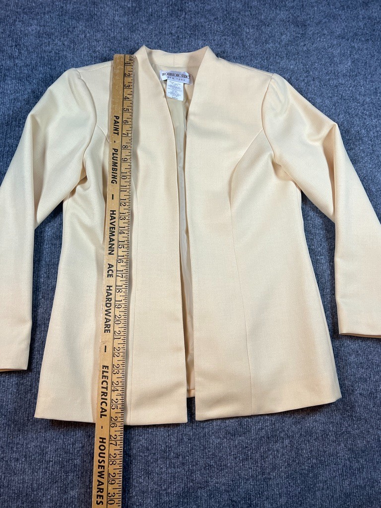 Vintage Brownstone Studio Pale Yellow Blazer Size 6 Minimalist Open Front USA