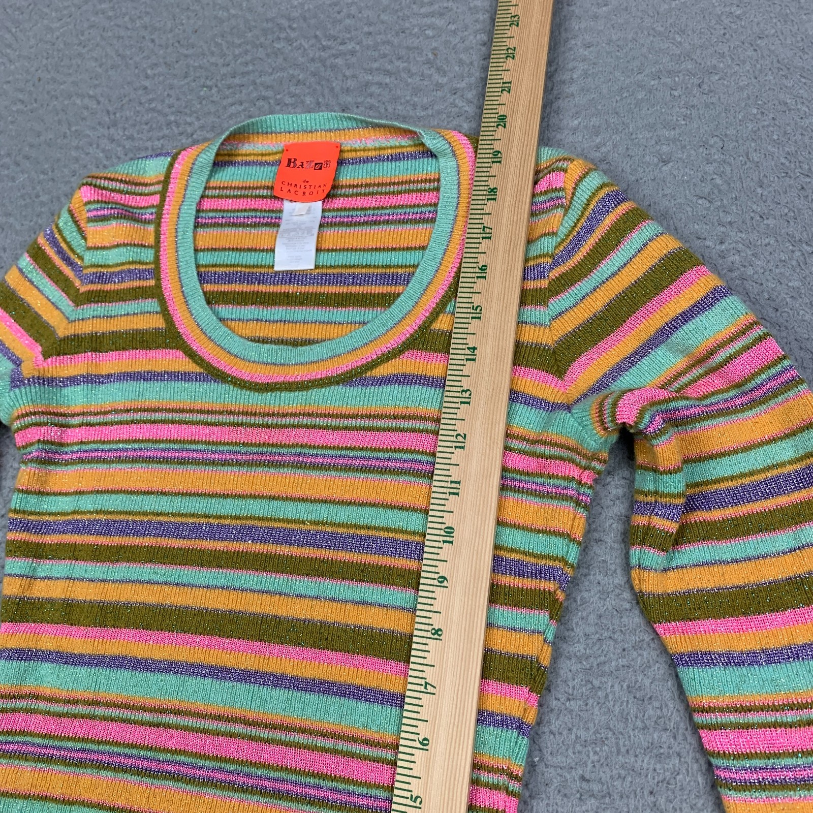Vintage 90&rsquo;s Christian Lacroix Bazar Sweater Top XS Pastel Metallic Striped Knit