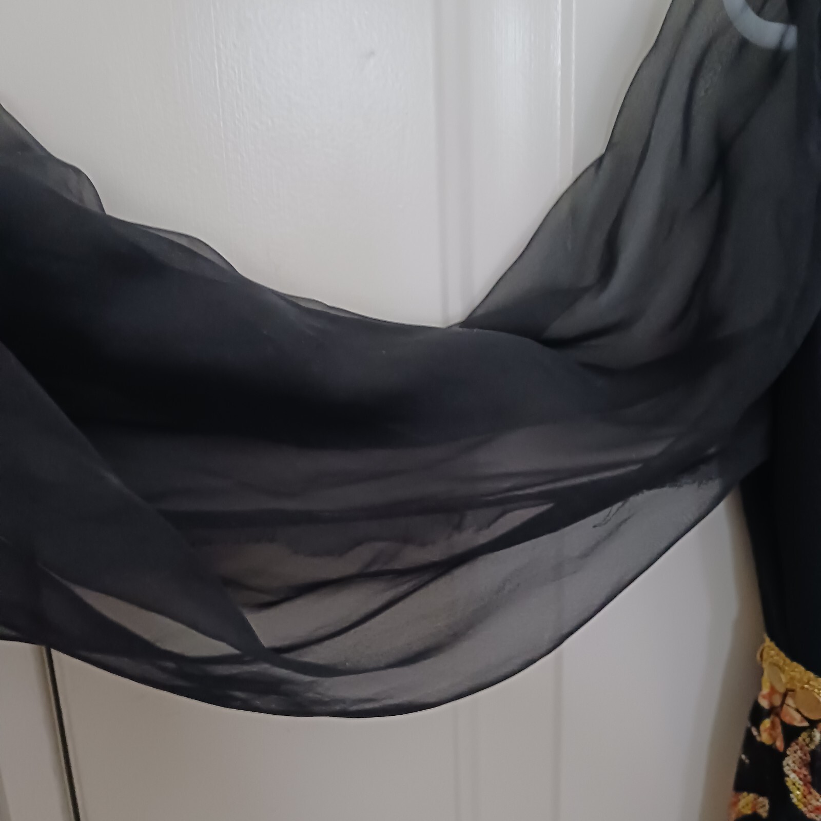 Vintage 60s 70s Hostess Dress Black Floral Long Size Small Mod Gold Metallic