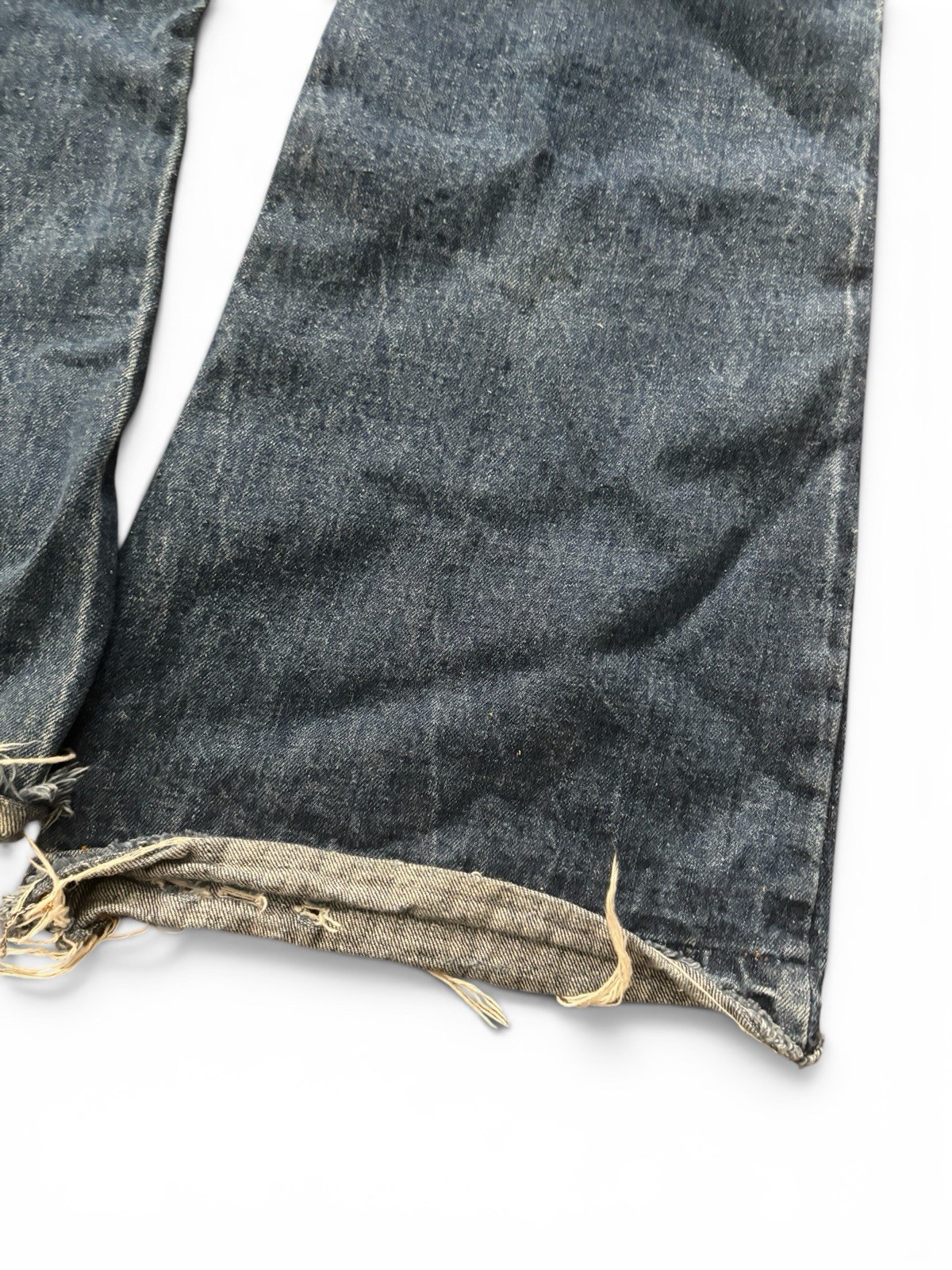 Vintage 70s Plain Pockets JCPenney Bell Bottom Flare Jeans Distressed Raw Hem