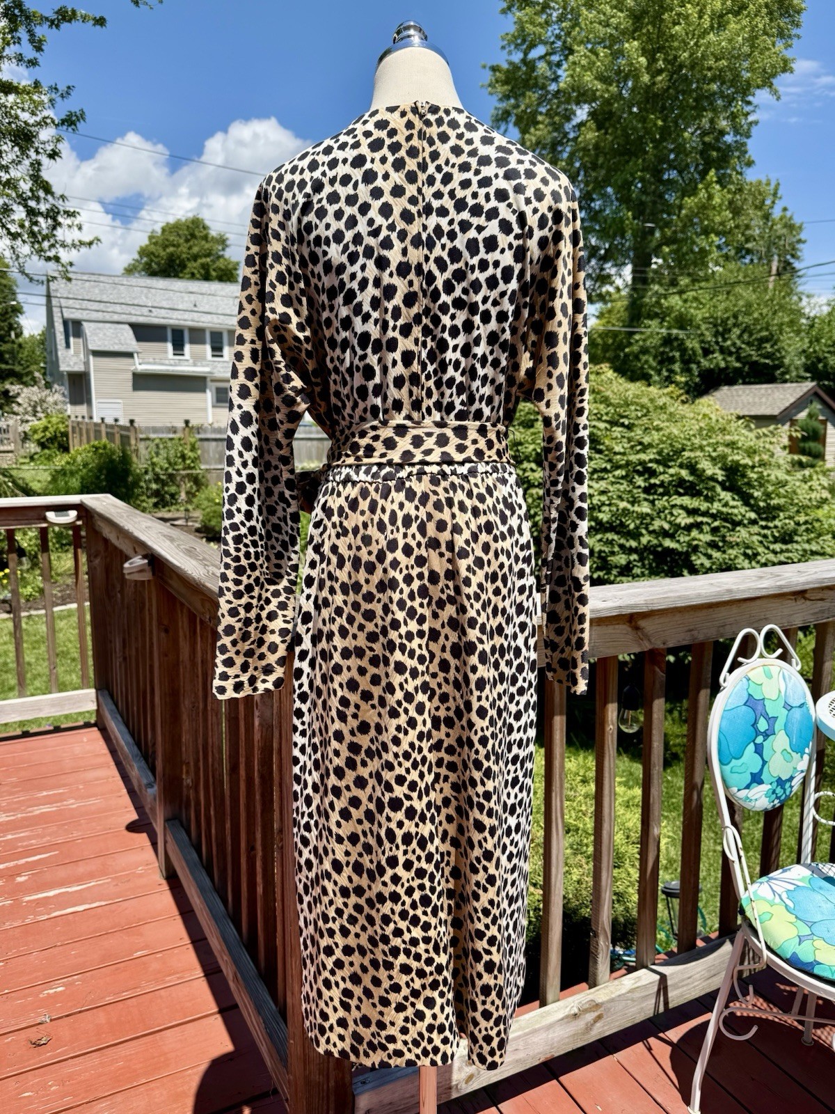 Vintage 70s Leopard Print Batwing Dress with Matching Belt
