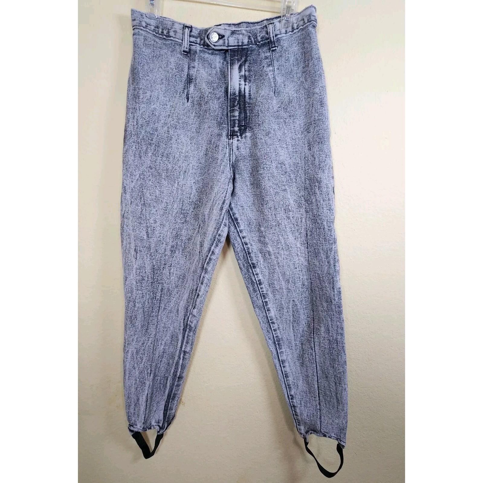 Vintage Denim Republic Acid Wash Stirrup Jeans Black High Waisted Tapered 16