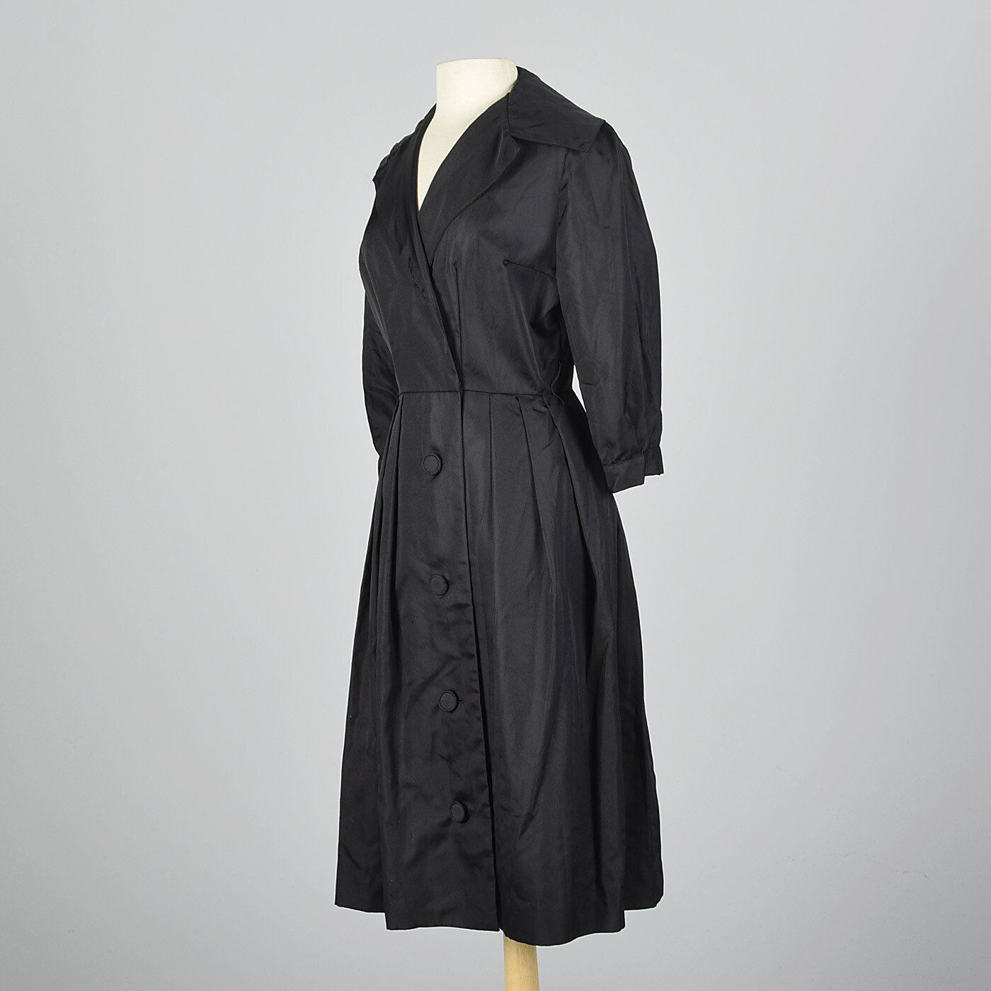S 1950s Black Faille Dress Button Front Cocktail Party Evening Wear 50s Vintage