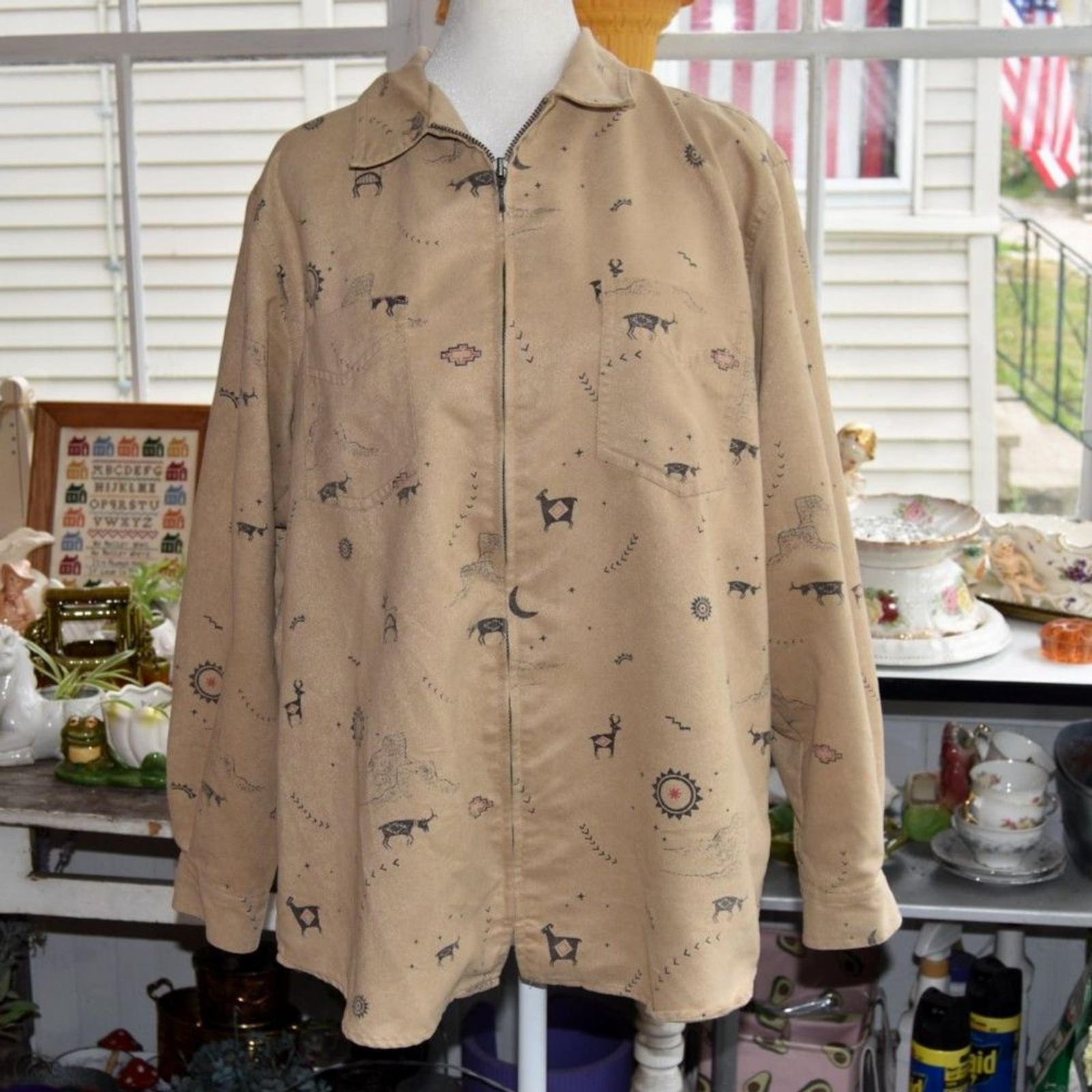 Chico&rsquo;s Design Southwest Desert Print Faux Suede Zip Front Shirt Jacket Sz 2