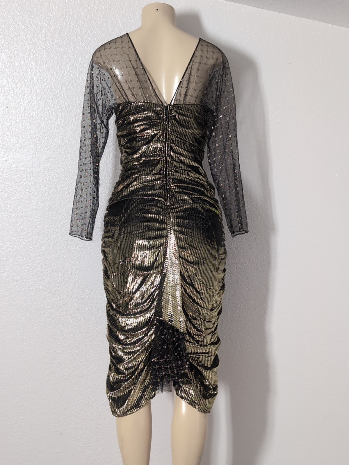 Vintage New Leaf By Samir Metallic Gold Mesh Shimmery Cocktail Party Dress 11/12