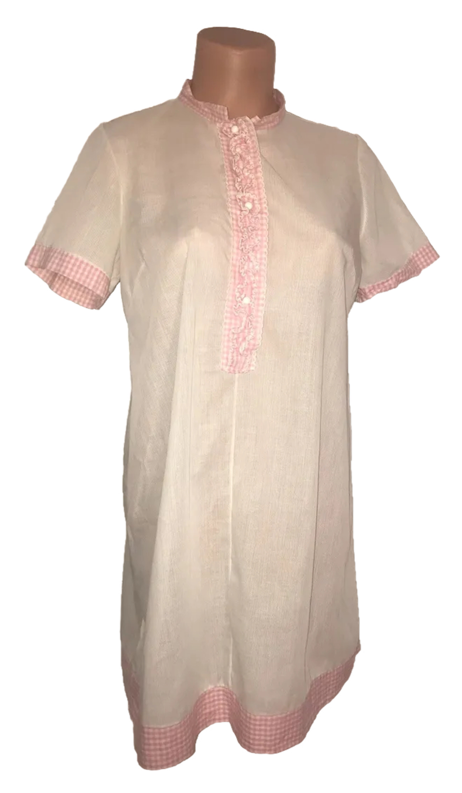 Vtg 70’s Flair Lingerie Pink Gingham Plaid Nightgown Cotton Blend Petite