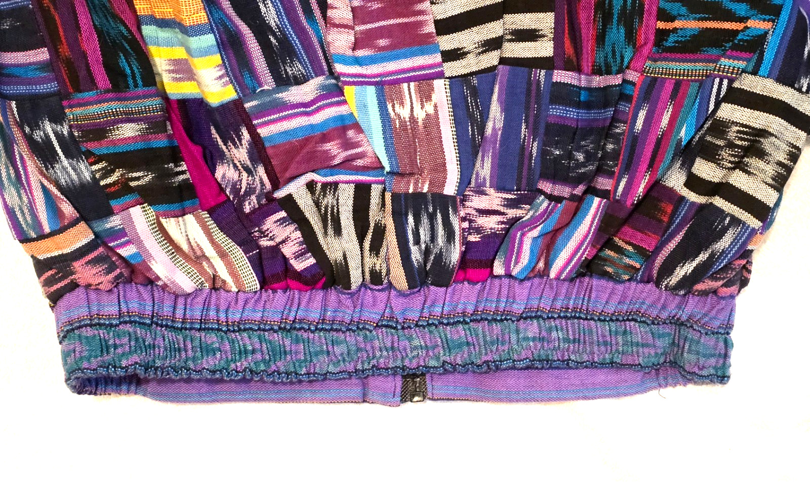 Huipil Strip Guatemala Hippie Patchwork Festival Woven Zip Bomber Jacket VTG 90s