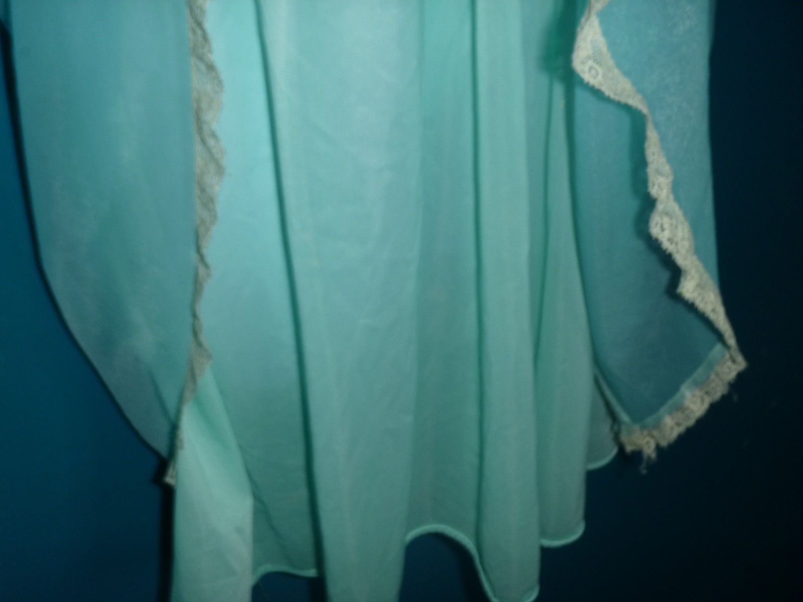 Vtg 60s Olga Sleeping Pretty Nightgown Aqua Double Layer Nylon Chiffon Sz M
