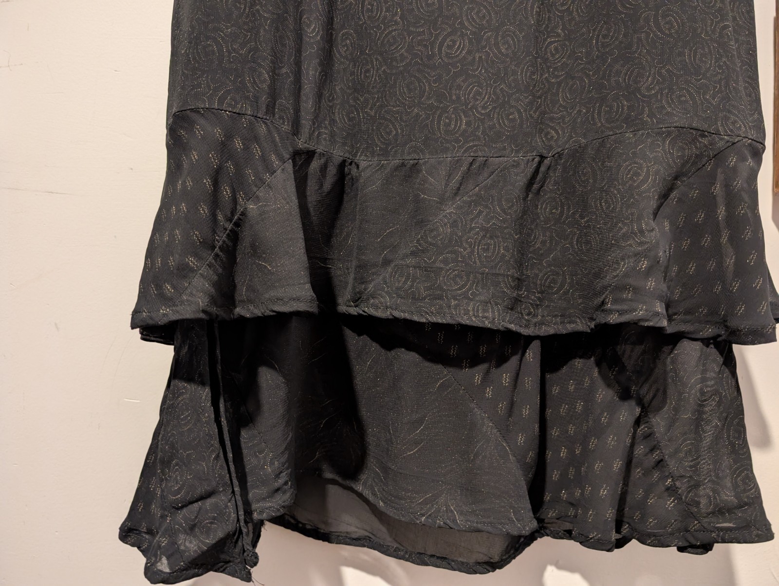 90s Whimsigoth Bias Tier Devoré Dress Bronze Metallic Handkerchief Hem Fairy ~ S