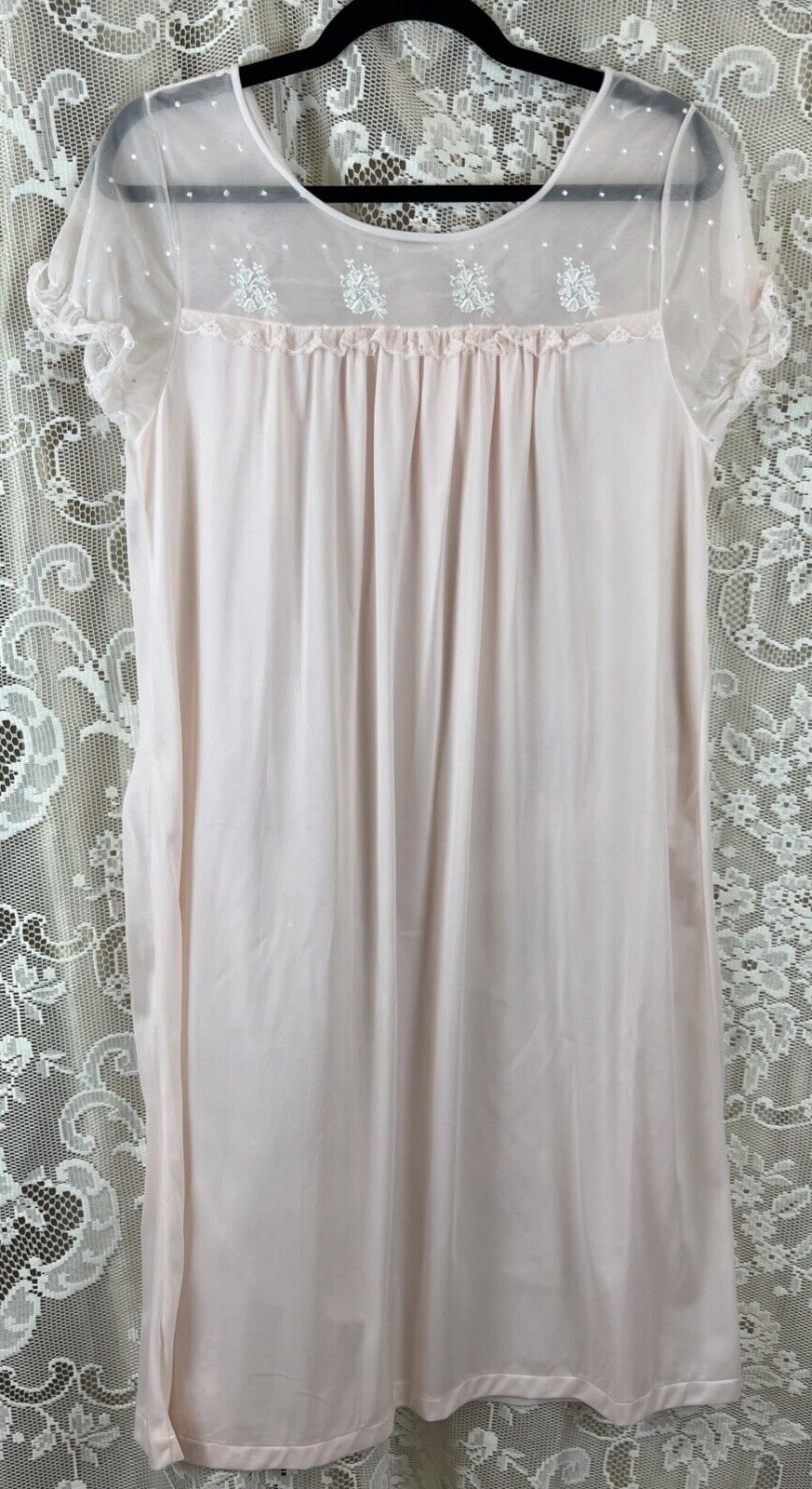 Vtg Small/Med Chiffon Night Gown Lingerie Short Sleeve PML INC Philmaid