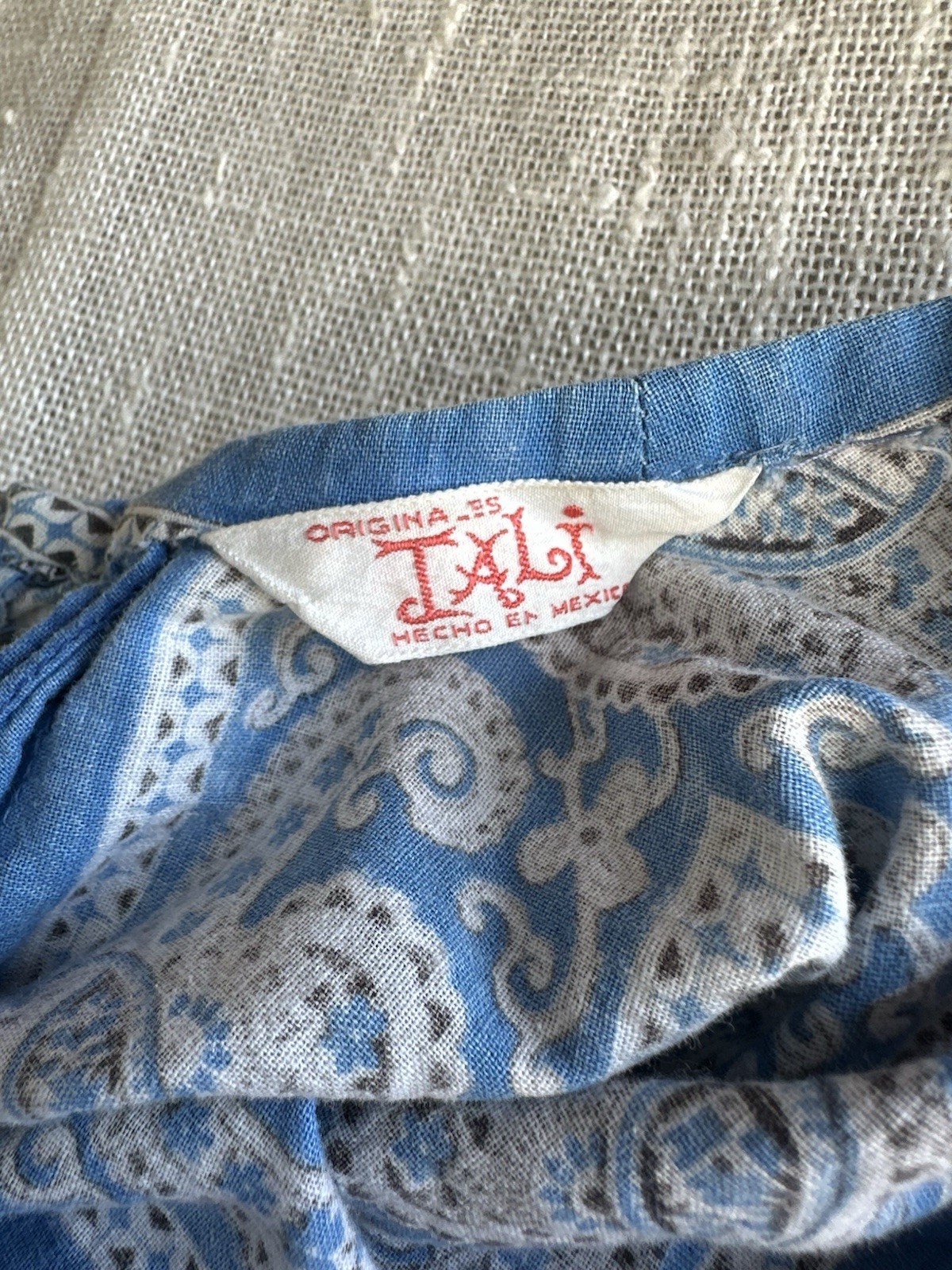 Vintage 70s Flowy Blue Paisley Bandana Boho Cotton Kaftan Maxi Dress One Size