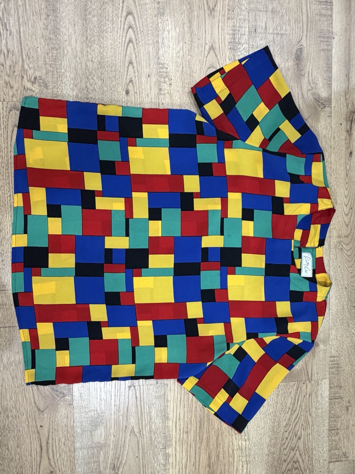 Vintage Kathy Che Geometric Print Blouse 90s Artsy Top