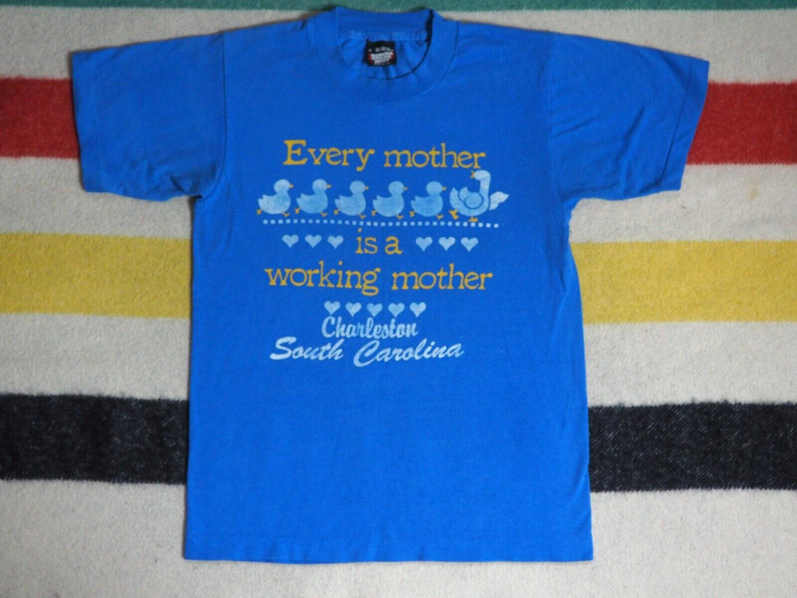 VTG 80s Screen Stars Mother Mom Womens Rights Faded Blue Carolina Tee T-Shirt S