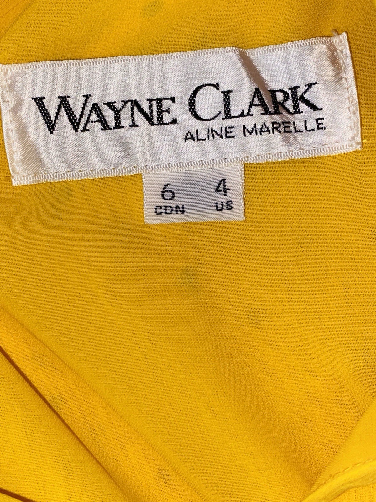 WAYNE CLARK Vtg 80s Yellow Brown Polka Dot Chiffon Draped Dress Floaty Scarf W30