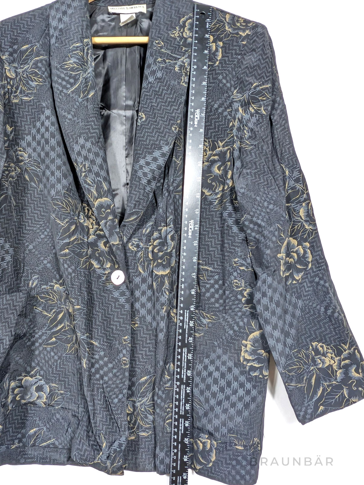 Vtg 80s Melissa Lawrence Blazer M Made USA Acetate Jacquard Floral Shoulder Pads