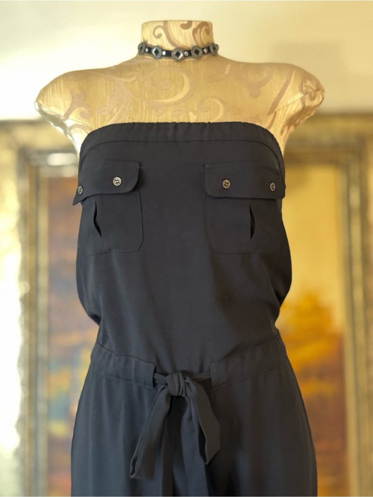 Vintage Y2K Cache Black Strapless Cargo Jumpsuit