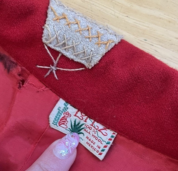 Vtg LOPEZ 1940s Mexican Wool Embroidered Tourist Jacket Bright Red-Sz XS EUC!