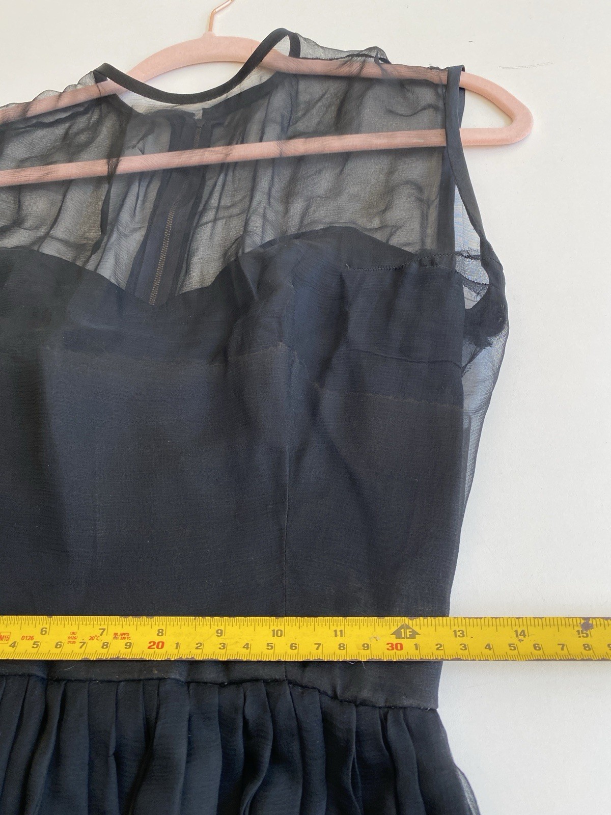 Vintage 50s M Silk Chiffon Sheer Pleated Evening Dress Sexy Full Circle