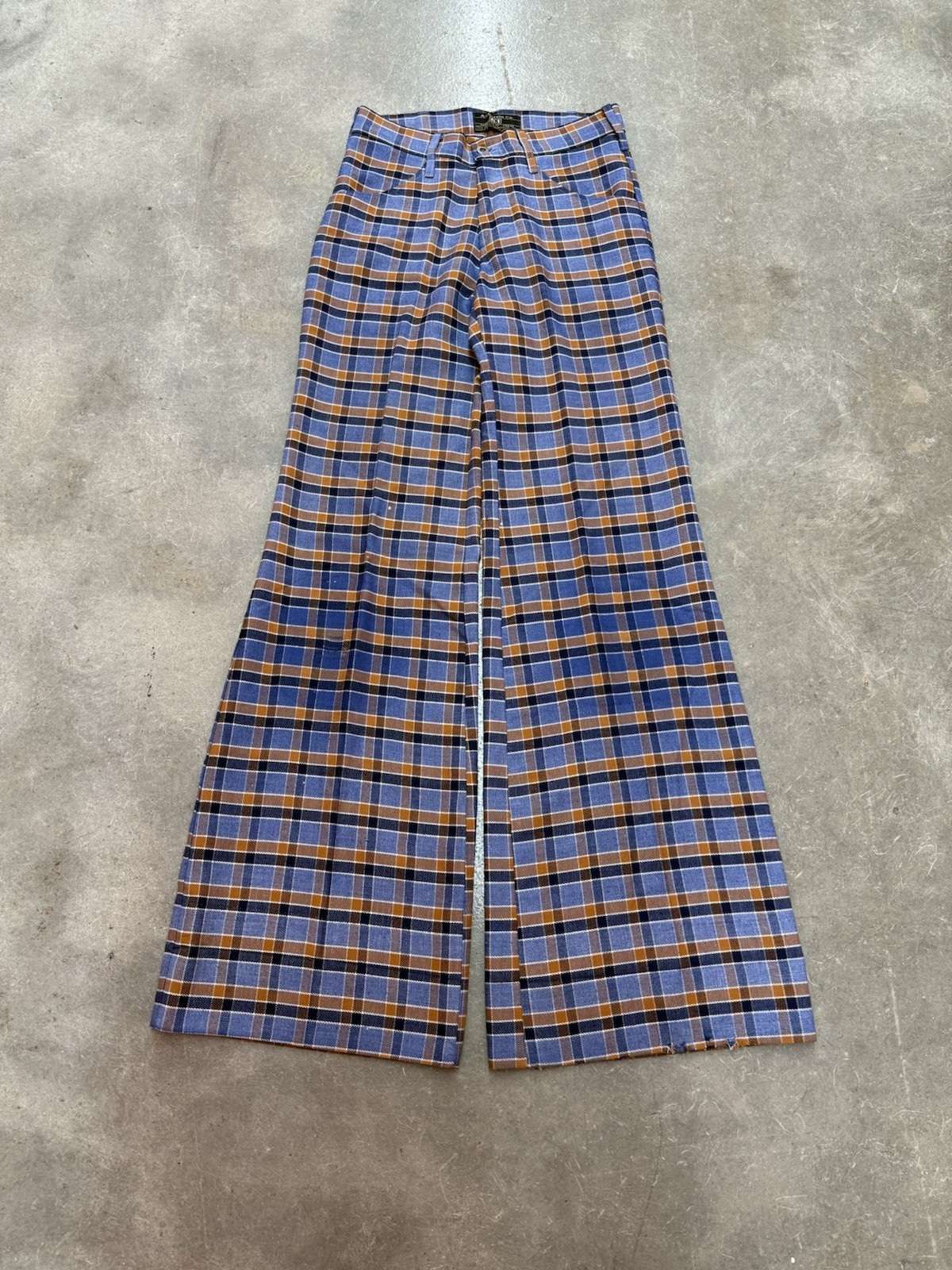 Vintage 60s 70s Super Bell Bottoms Plaid Flare Leg Hip Hugger Boho Size 26×33