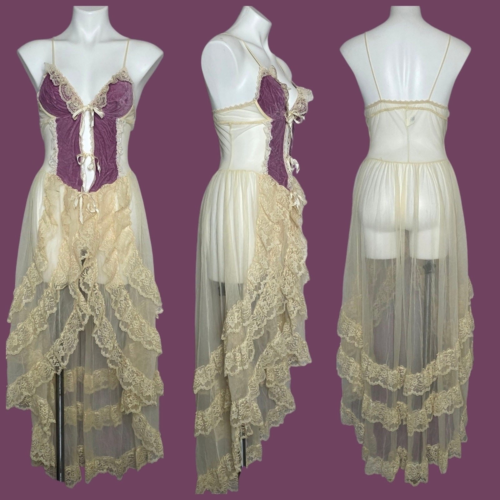 Rare 70s Faris “Treasure” Purple Velvet & Lace Fairy Negligee Gown, size Medium