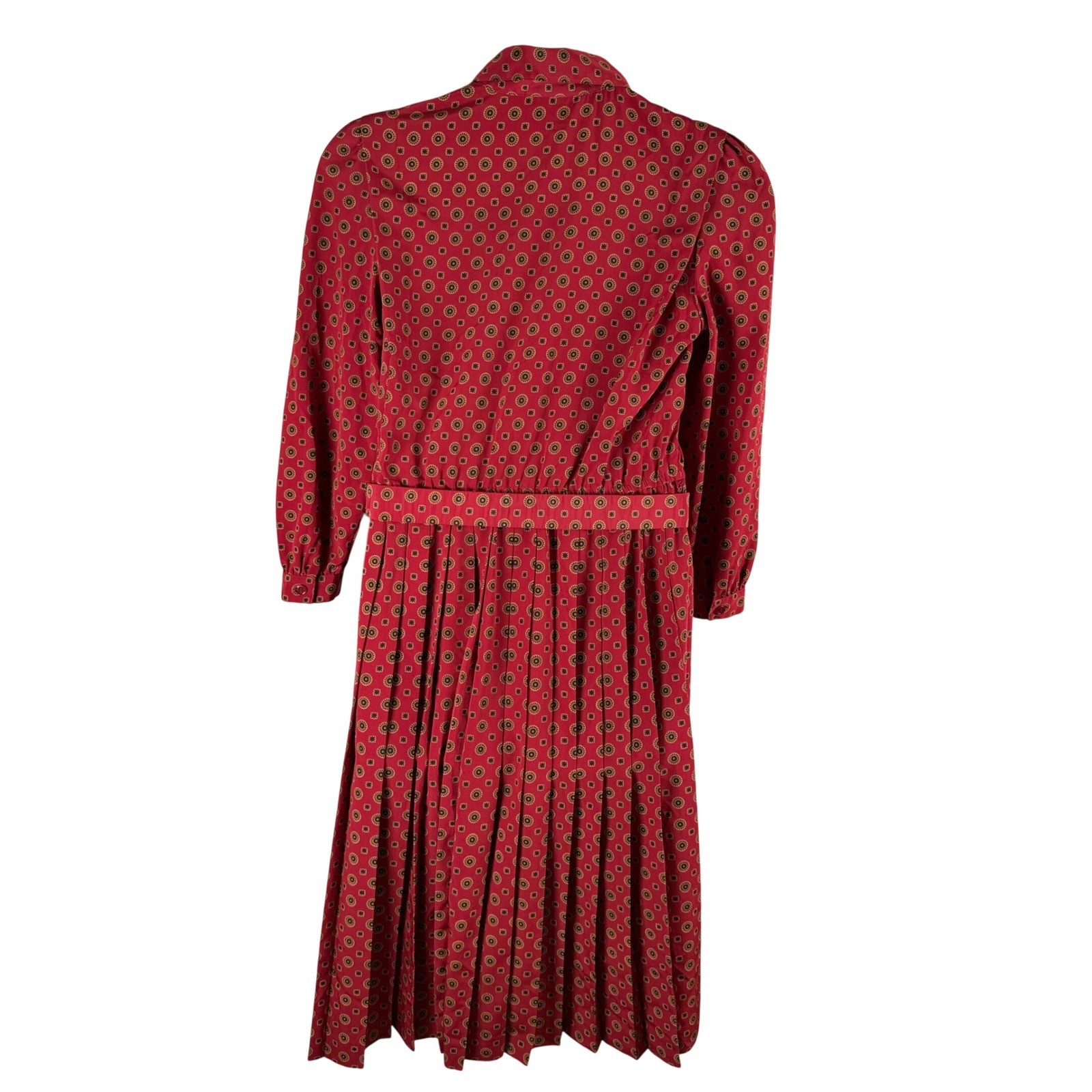 Appleseeds Vintage Red Medallion Print Pleated Midi Shirt Dress 12P Belted