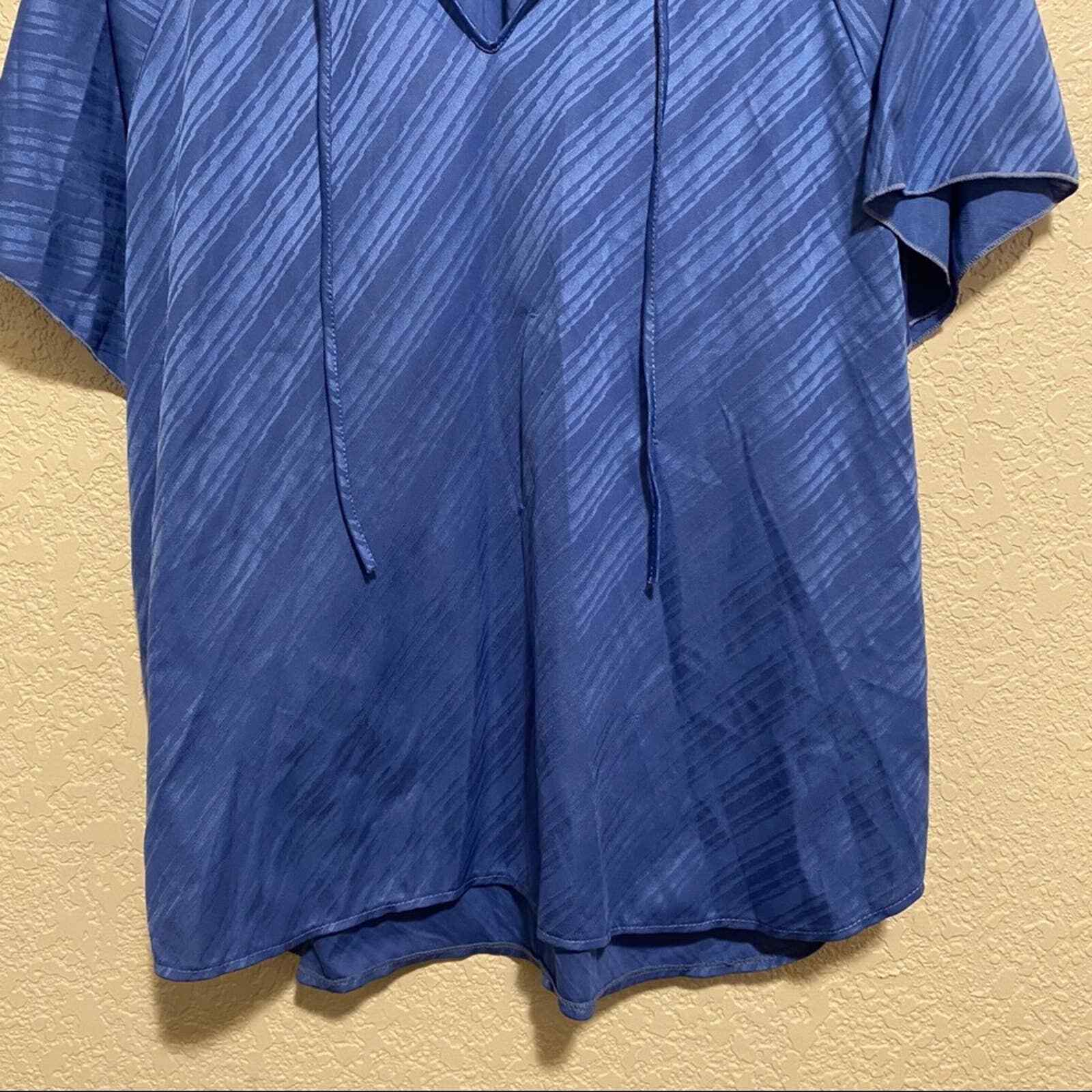 Vintage Beautiful 100% polyester blue On Blue Stripped blouse made in Singapore