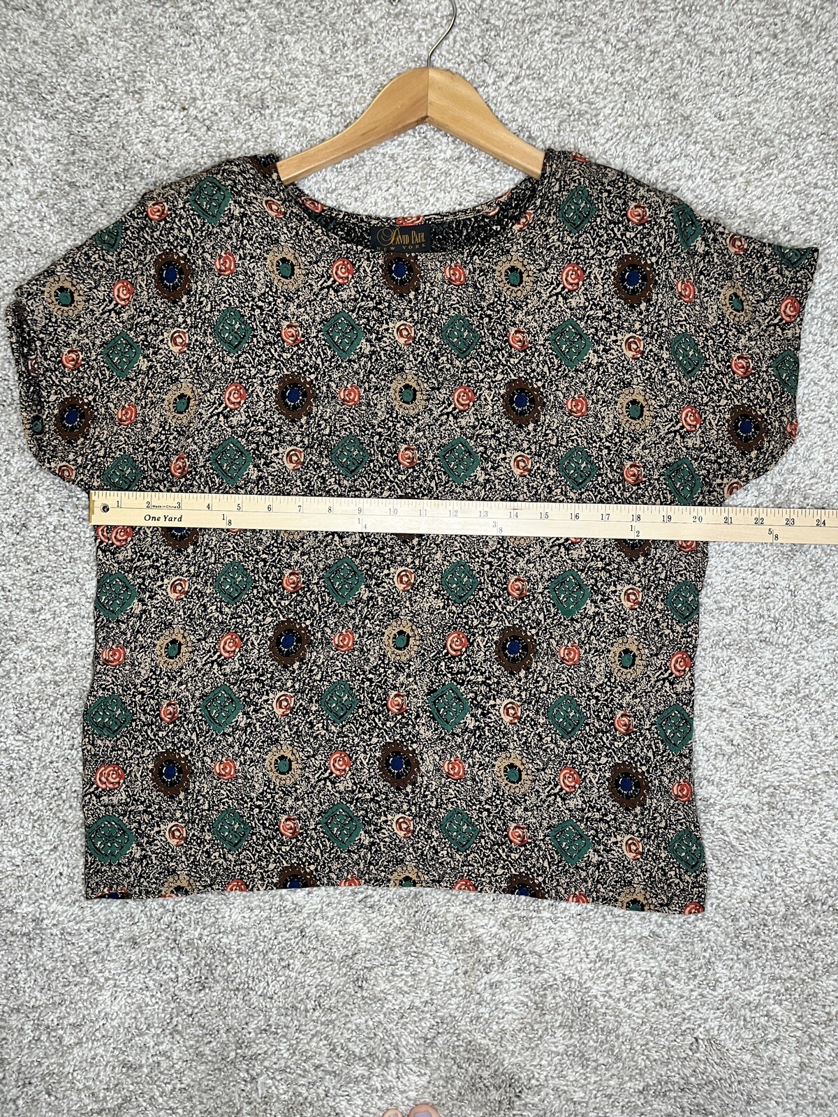 Vintage David Paul New York 90s Blouse Floral Womens Size Large Shoulder Pads