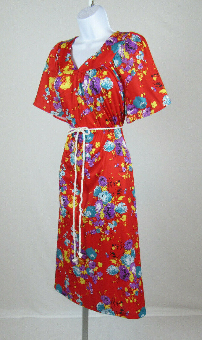 VTG 1990s 2000s ANTHONY RICHARDS RED FLORAL DRESS SIZE 1X POLY ROPE BELT