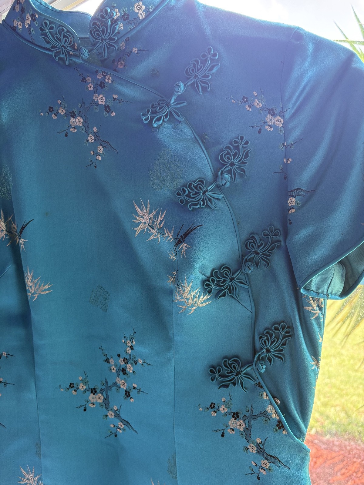 Dorothy Rose Vintage 1970s-1990s Teal Satin Chinese Cheongsam Dress size small