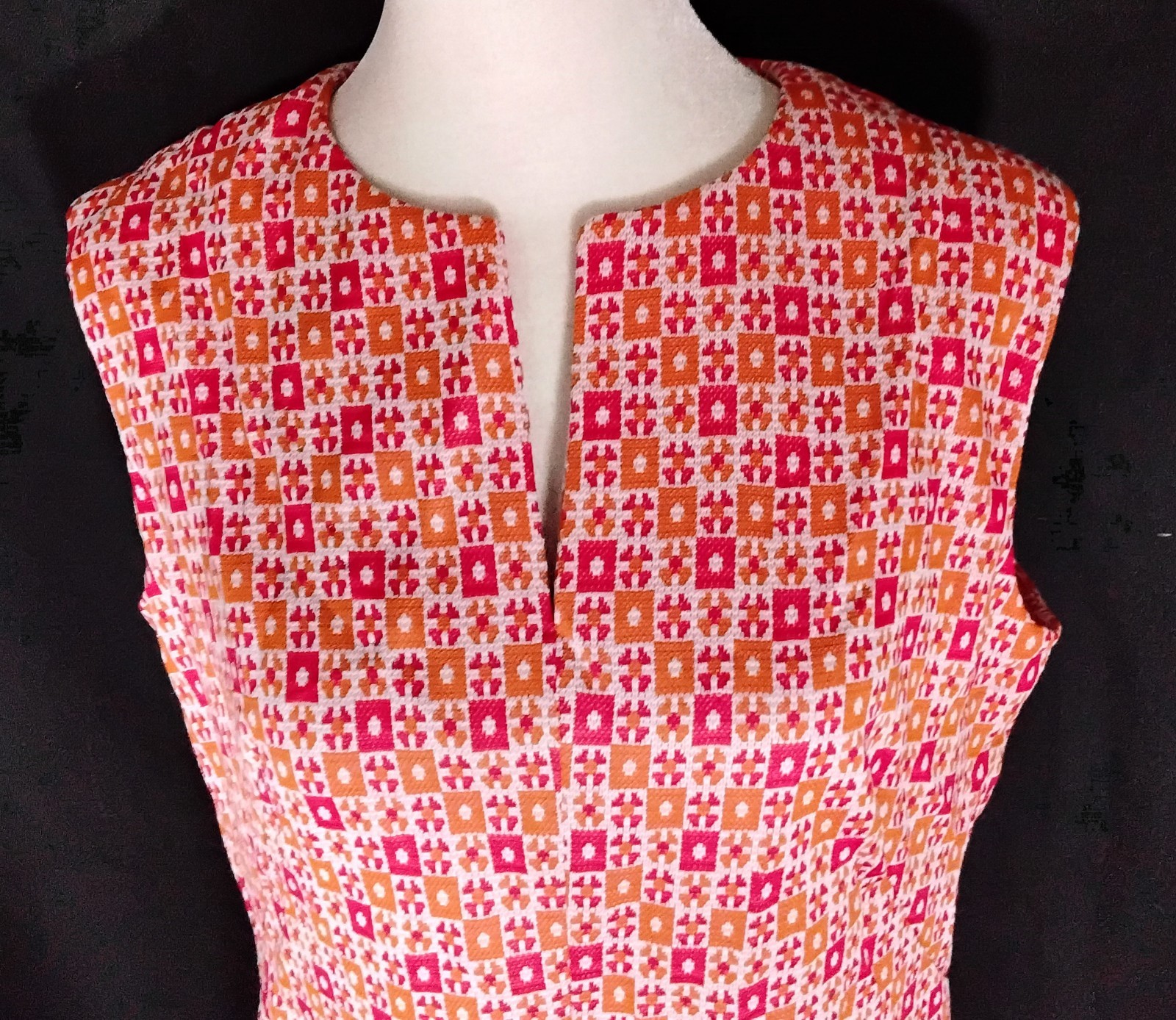 Vintage 70s Unbranded Orange Shift Midi V Neck Dress And Jacket Sz M/L USA