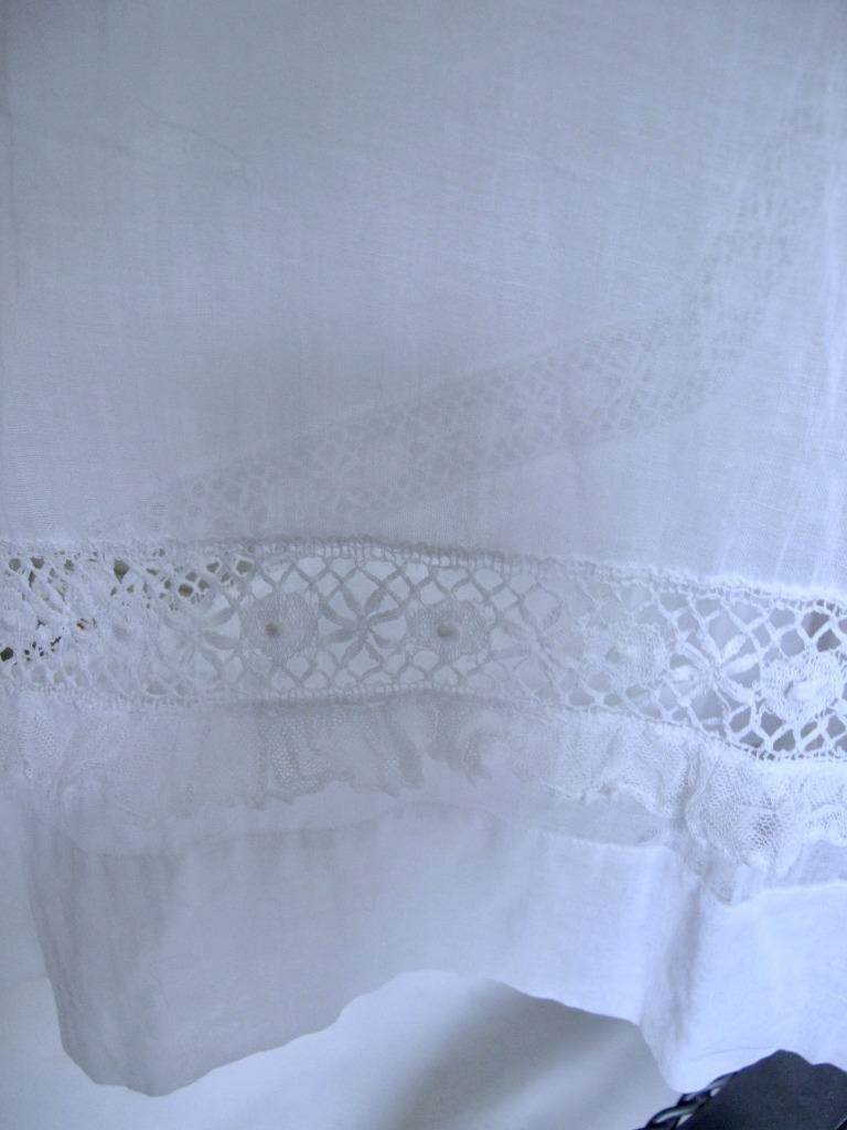 Antique Victorian Edwardian White Sheer Voile Dress XXXS Lace Trim Pintucks